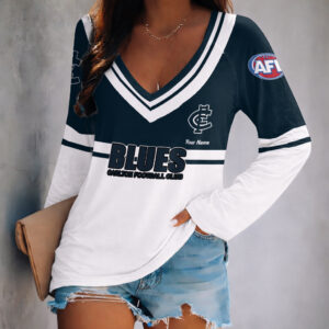 Auspiritmerch Carlton Blues Women's V-neck Long Shirt Custom Name Gift For Fan
