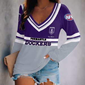Auspiritmerch Fremantle Dockers Women's V-neck Long Shirt Custom Name Gift For Fan