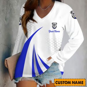 Auspiritmerch Canterbury-Bankstown Bulldogs Women's V-neck Long Shirt Custom Name Gift For Fan