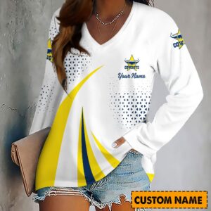 Auspiritmerch North Queensland Cowboys Women's V-neck Long Shirt Custom Name Gift For Fan