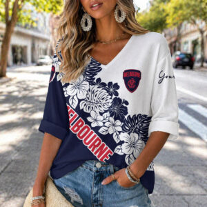 Auspiritmerch Melbourne Demons Women's V-neck Long Shirt Custom Name Gift For Fan