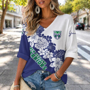 Auspiritmerch New Zealand Warriors Women's V-neck Long Shirt Custom Name Gift For Fan