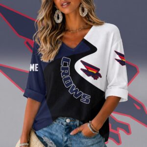 Auspiritmerch Adelaide Crows Women's V-neck Long Shirt Custom Name Gift For Fan