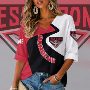 Auspiritmerch Essendon Women's V-neck Long Shirt Custom Name Gift For Fan