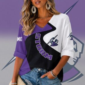 Auspiritmerch Melbourne Storm Women's V-neck Long Shirt Custom Name Gift For Fan