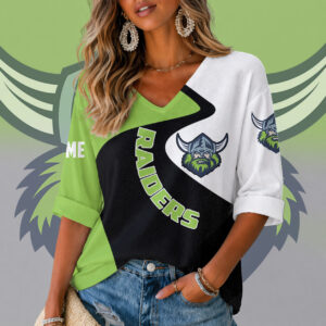 Auspiritmerch Canberra Raiders Women's V-neck Long Shirt Custom Name Gift For Fan