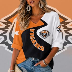 Auspiritmerch Wests Tigers Women's V-neck Long Shirt Custom Name Gift For Fan