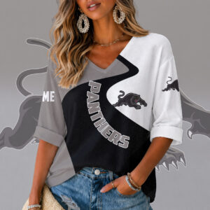 Auspiritmerch Penrith Panthers Women's V-neck Long Shirt Custom Name Gift For Fan