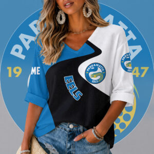 Auspiritmerch Parramatta Eels Women's V-neck Long Shirt Custom Name Gift For Fan