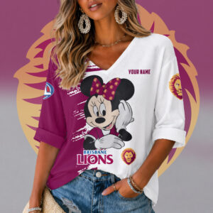 Auspiritmerch Brisbane Lions Women's V-neck Long Shirt Custom Name Gift For Fan