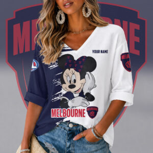 Auspiritmerch Melbourne Demons Women's V-neck Long Shirt Custom Name Gift For Fan