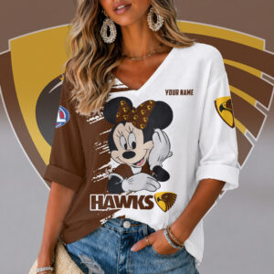 Auspiritmerch Hawthorn Hawks Women's V-neck Long Shirt Custom Name Gift For Fan