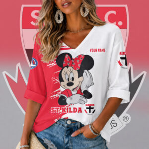 Auspiritmerch St Kilda Saints Women's V-neck Long Shirt Custom Name Gift For Fan