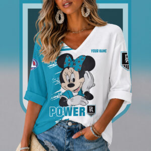 Auspiritmerch Port Adelaide Women's V-neck Long Shirt Custom Name Gift For Fan