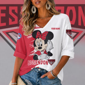 Auspiritmerch Essendon Women's V-neck Long Shirt Custom Name Gift For Fan