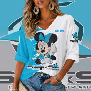 Auspiritmerch Cronulla-Sutherland Sharks Women's V-neck Long Shirt Custom Name Gift For Fan