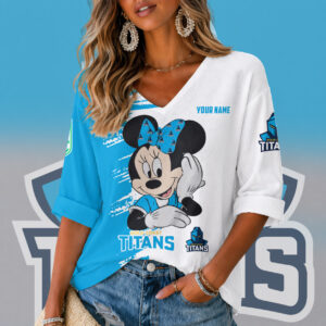 Auspiritmerch Gold Coast Titans Women's V-neck Long Shirt Custom Name Gift For Fan