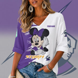 Auspiritmerch Melbourne Storm Women's V-neck Long Shirt Custom Name Gift For Fan