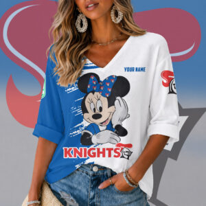Auspiritmerch Newcastle Knights Women's V-neck Long Shirt Custom Name Gift For Fan