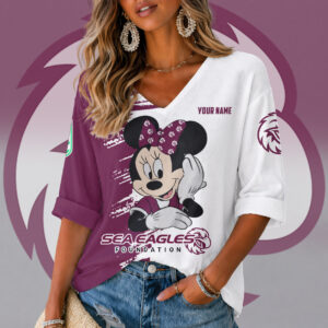 Auspiritmerch Manly Warringah Sea Eagles Women's V-neck Long Shirt Custom Name Gift For Fan