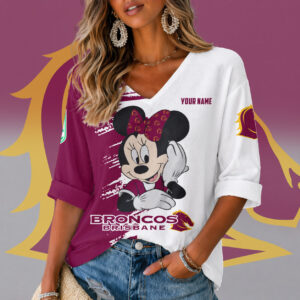 Auspiritmerch Brisbane Broncos Women's V-neck Long Shirt Custom Name Gift For Fan
