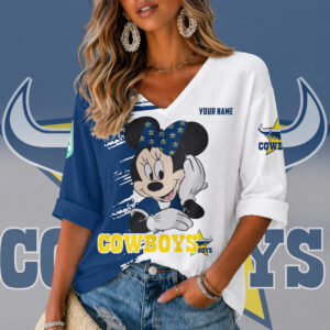 Auspiritmerch North Queensland Cowboys Women's V-neck Long Shirt Custom Name Gift For Fan