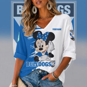 Auspiritmerch Canterbury-Bankstown Bulldogs Women's V-neck Long Shirt Custom Name Gift For Fan