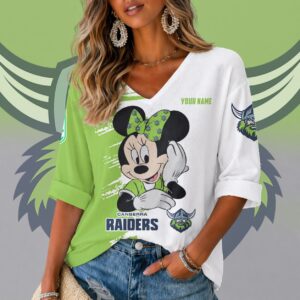 Auspiritmerch Canberra Raiders Women's V-neck Long Shirt Custom Name Gift For Fan