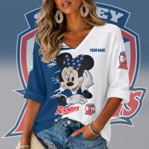 Auspiritmerch Sydney Roosters Women's V-neck Long Shirt Custom Name Gift For Fan