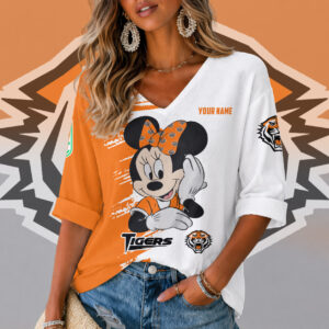 Auspiritmerch Wests Tigers Women's V-neck Long Shirt Custom Name Gift For Fan