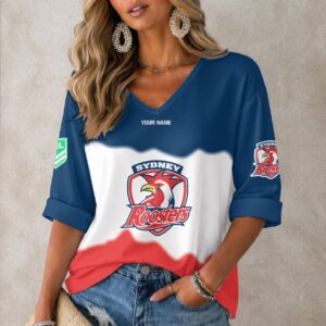 Auspiritmerch Sydney Roosters Women's V-neck Long Shirt Custom Name Gift For Fan