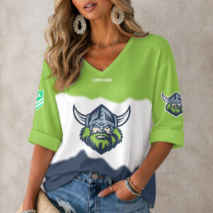 Auspiritmerch Canberra Raiders Women's V-neck Long Shirt Custom Name Gift For Fan