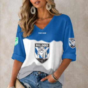 Auspiritmerch Canterbury-Bankstown Bulldogs Women's V-neck Long Shirt Custom Name Gift For Fan
