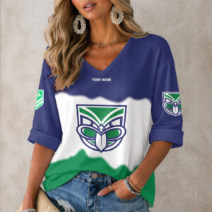 Auspiritmerch New Zealand Warriors Women's V-neck Long Shirt Custom Name Gift For Fan