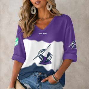 Auspiritmerch Melbourne Storm Women's V-neck Long Shirt Custom Name Gift For Fan