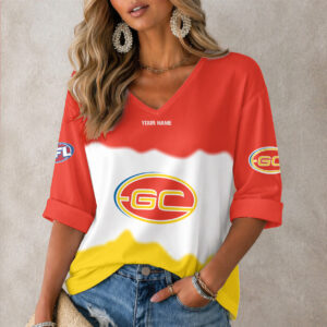 Auspiritmerch Gold Coast Suns Women's V-neck Long Shirt Custom Name Gift For Fan