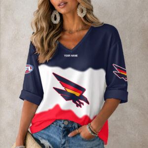 Auspiritmerch Adelaide Crows Women's V-neck Long Shirt Custom Name Gift For Fan