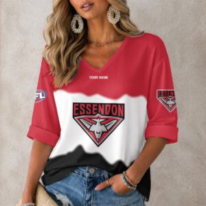Auspiritmerch Essendon Women's V-neck Long Shirt Custom Name Gift For Fan