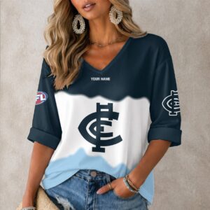Auspiritmerch Carlton Blues Women's V-neck Long Shirt Custom Name Gift For Fan
