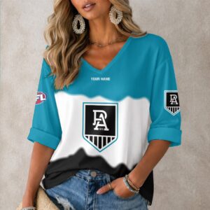 Auspiritmerch Port Adelaide Women's V-neck Long Shirt Custom Name Gift For Fan