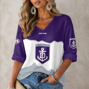 Auspiritmerch Fremantle Dockers Women's V-neck Long Shirt Custom Name Gift For Fan