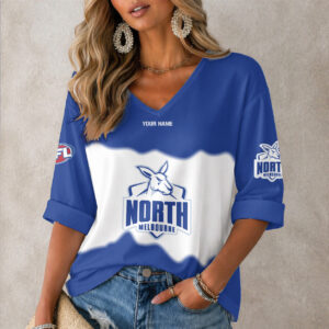 Auspiritmerch North Melbourne Women's V-neck Long Shirt Custom Name Gift For Fan