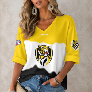 Auspiritmerch Richmond Tigers Women's V-neck Long Shirt Custom Name Gift For Fan