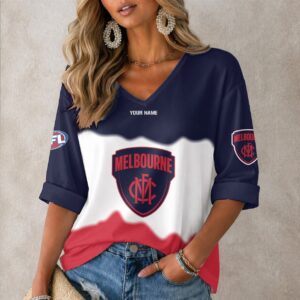 Auspiritmerch Melbourne Demons Women's V-neck Long Shirt Custom Name Gift For Fan