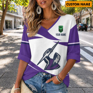 Auspiritmerch Melbourne Storm Women's V-neck Long Shirt Custom Name Gift For Fan