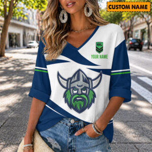 Auspiritmerch Canberra Raiders Women's V-neck Long Shirt Custom Name Gift For Fan