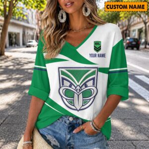 Auspiritmerch New Zealand Warriors Women's V-neck Long Shirt Custom Name Gift For Fan