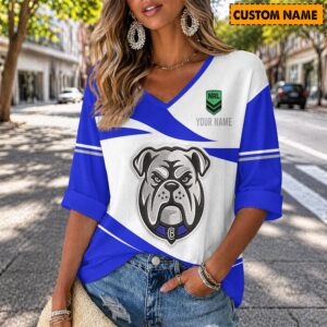 Auspiritmerch Canterbury-Bankstown Bulldogs Women's V-neck Long Shirt Custom Name Gift For Fan
