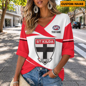 Auspiritmerch St Kilda Saints Women's V-neck Long Shirt Custom Name Gift For Fan