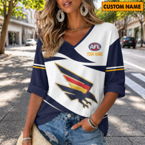Auspiritmerch Adelaide Crows Women's V-neck Long Shirt Custom Name Gift For Fan